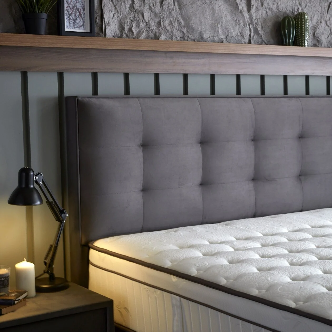 Mode boxspring ágy szett 160x200 cm szürke - Image 4