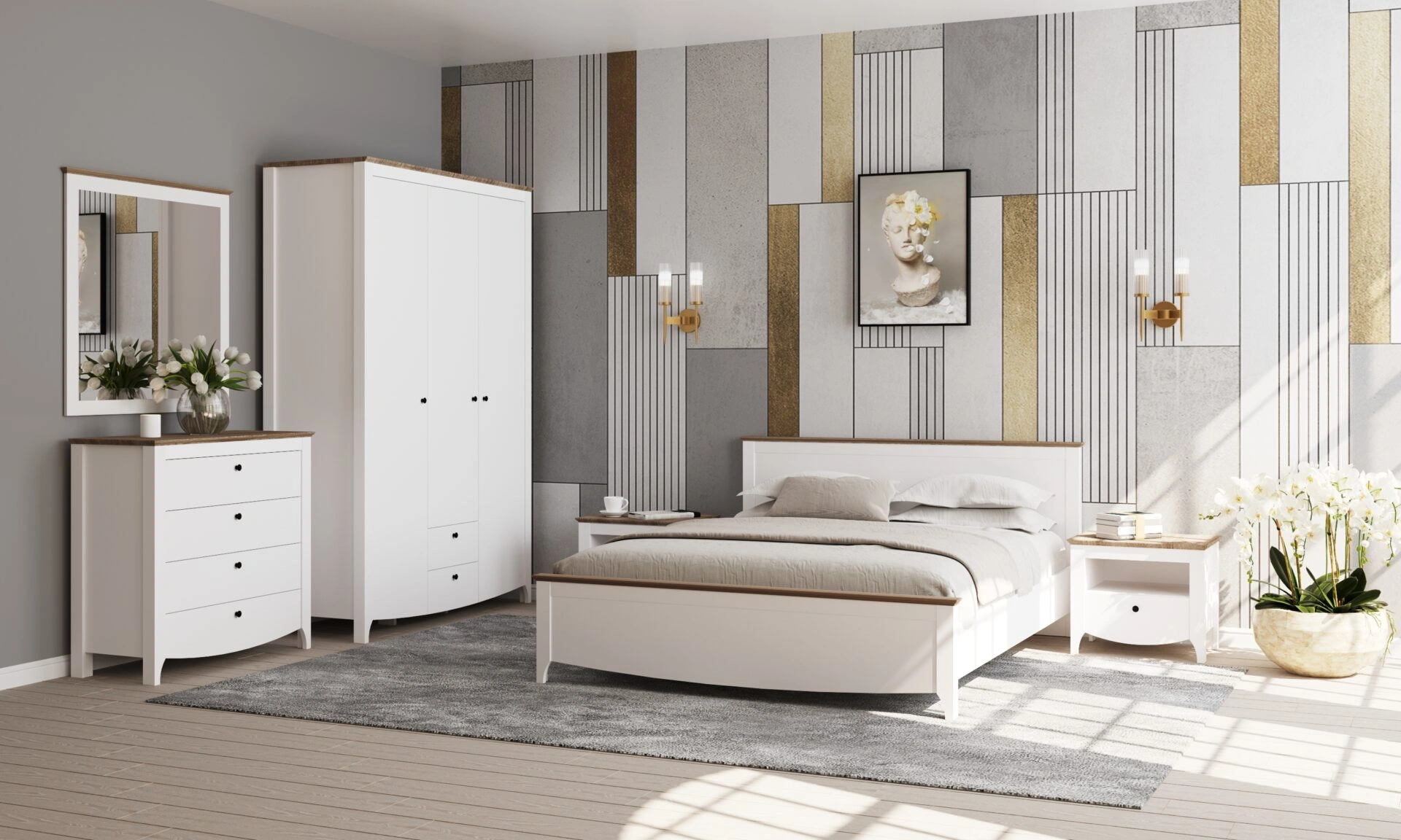 Karina bútorcsalád_fehér_sonoma trüffel_hálószoba