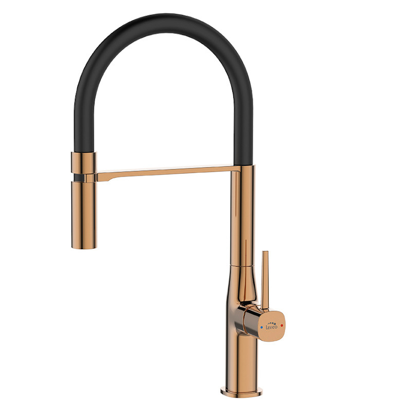 Laveo POLA álló csaptelep rugalmas kiömlővel, rose gold/matt fekete