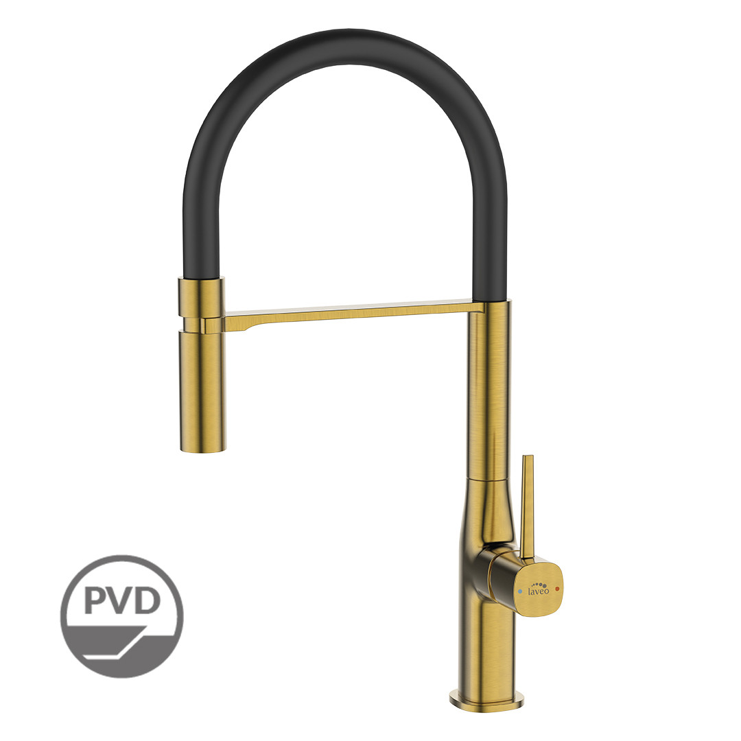 Laveo POLA álló csaptelep rualmas kiömlővel, szálcsiszolt arany/fekete - Image 2