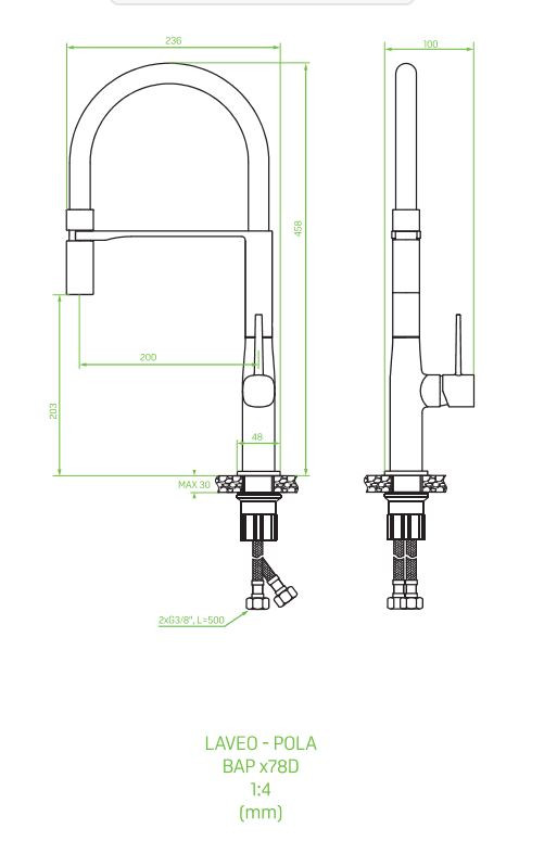 Laveo POLA álló csaptelep rualmas kiömlővel, szálcsiszolt arany/fekete - Image 4