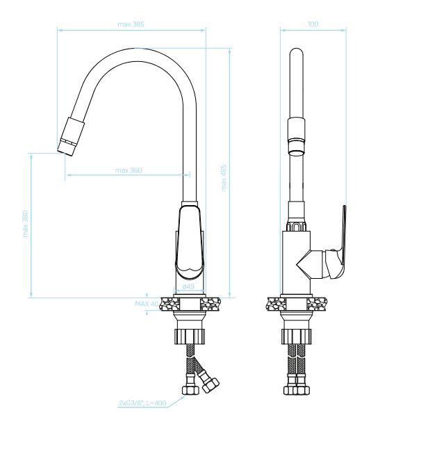 LAVEO ELZA zuhanyfejes csap kétfunkciós rugalmas csővel, matt fekete / króm K. - Image 2