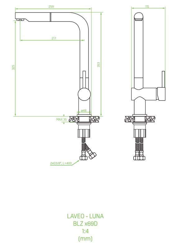 Laveo LUNA Kihúzható csaptelep, fehér - Image 2