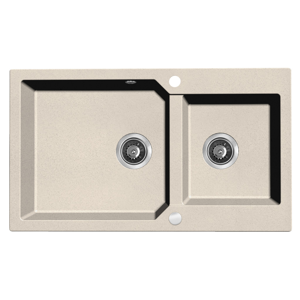 Laveo MILOS 2M 90 kétmedencés bézs gránit mosogató helytakarékos dugókiemelős szifonnal