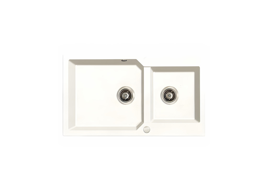 Laveo MILOS 2M 90 kétmedencés gránit jázmin mosogató helytakarékos dugókiemelős szifonnal