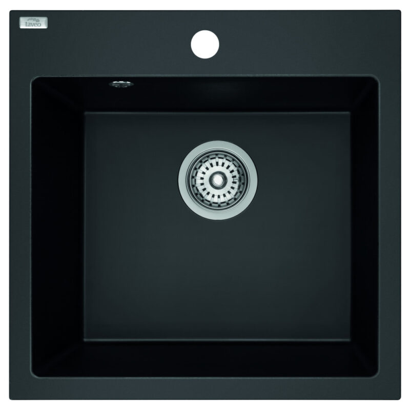 Laveo ALENA matt fekete egymedencés mosogató helytakarékos szifonnal