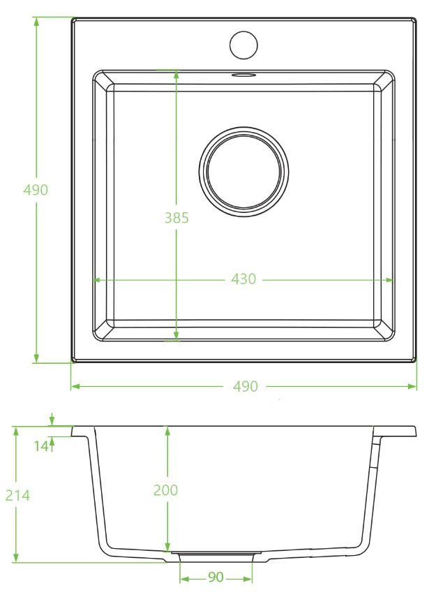 Laveo ALENA szemcsés fekete egymedencés mosogató helytakarékos szifonnal - Image 2