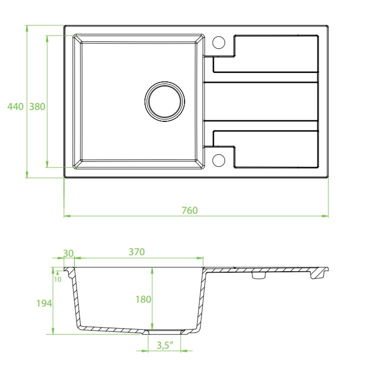Laveo BARBADOS bézs minicsepptálcás mosogató dugókiemelős helytakarékos szifonnal - Image 2