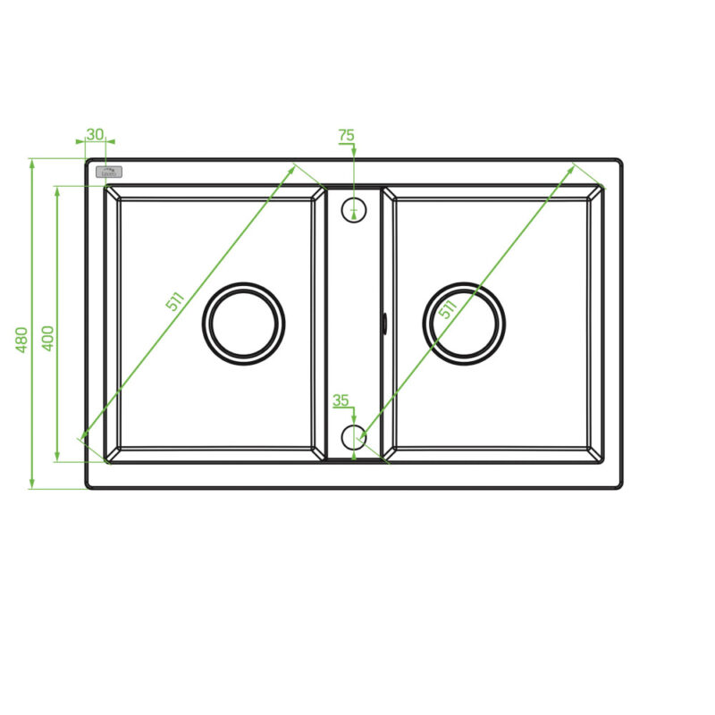 Laveo BARBADOS bézs kétmedencés mosogató dugókiemelős helytakarékos szifonnal