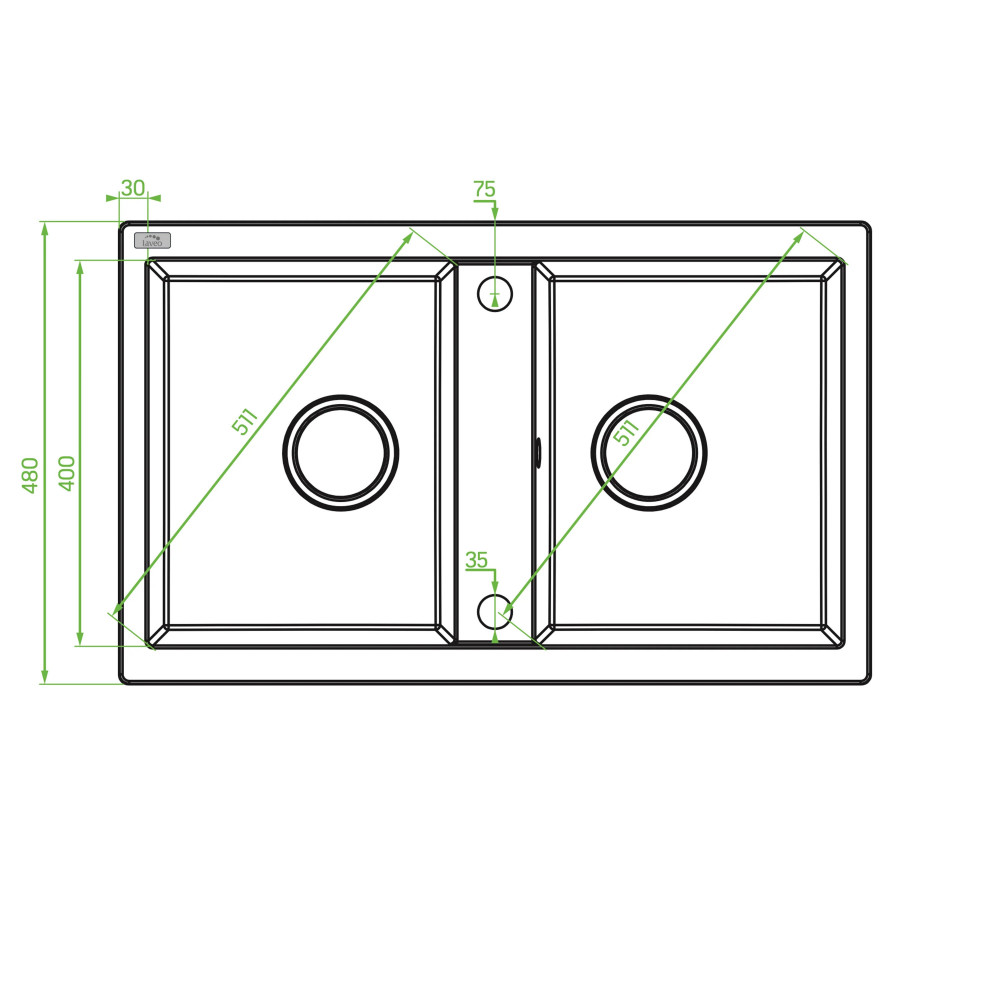 Laveo BARBADOS bézs kétmedencés mosogató dugókiemelős helytakarékos szifonnal - Image 3