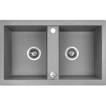 Laveo BARBADOS szürke kétmedencés mosogató dugókiemelős helytakarékos szifonnal