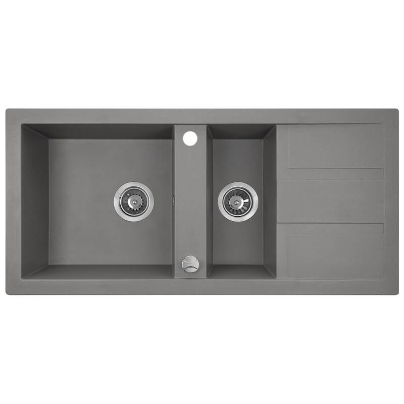 Laveo BARBADOS szürke 1,5 medencés mosogató dugókiemelős helytakarékos szifonnal