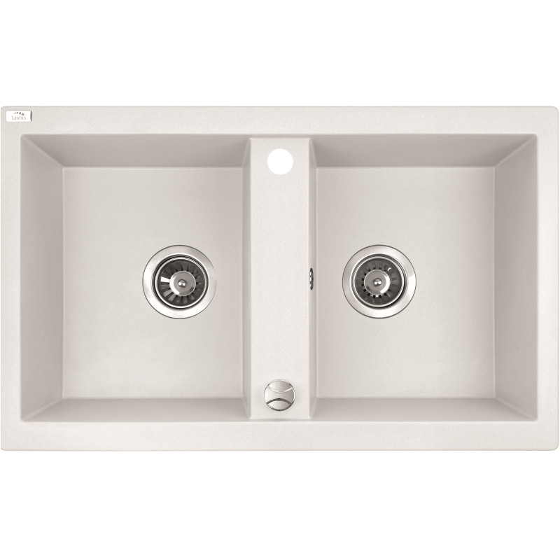 Laveo BARBADOS fehér kétmedencés mosogató dugókiemelős helytakarékos szifonnal