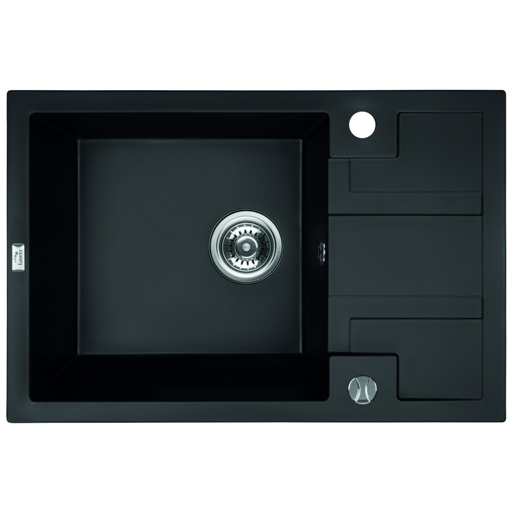 Laveo BARBADOS matt fekete mini csepptálcás mosogató dugókiemelős helytakarékos szifonnal