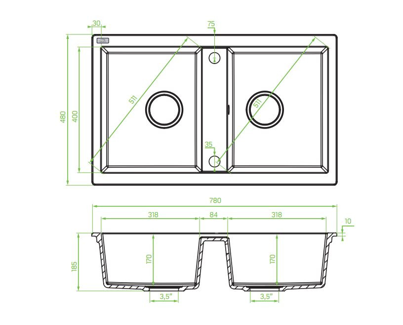 Laveo BARBADOS matt fekete kétmedencés szett - Image 2