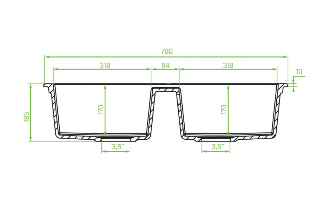 Laveo BARBADOS szemcsés fekete kétmedencés mosogató dugókiemelős helytakarékos szifonnal - Image 2