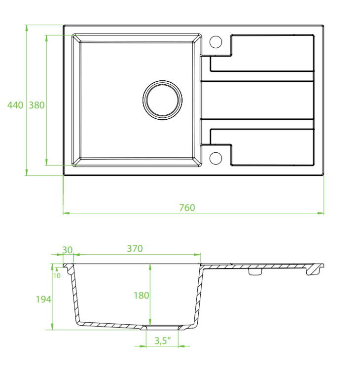Laveo BARBADOS matt fekete 1,5 medencés mosogató álló csappal - Image 2