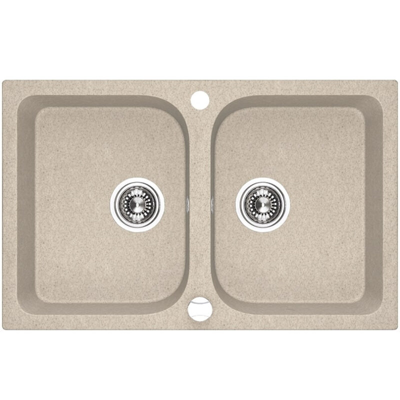 Laveo CELIA bézs kétmedencés mosogató dugókiemelős helytakarékos szifonnal