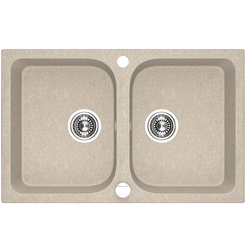 Laveo CELIA bézs kétmedencés mosogató dugókiemelős helytakarékos szifonnal