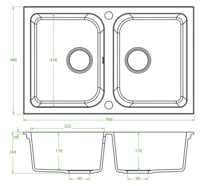 Laveo CELIA bézs kétmedencés mosogató dugókiemelős helytakarékos szifonnal