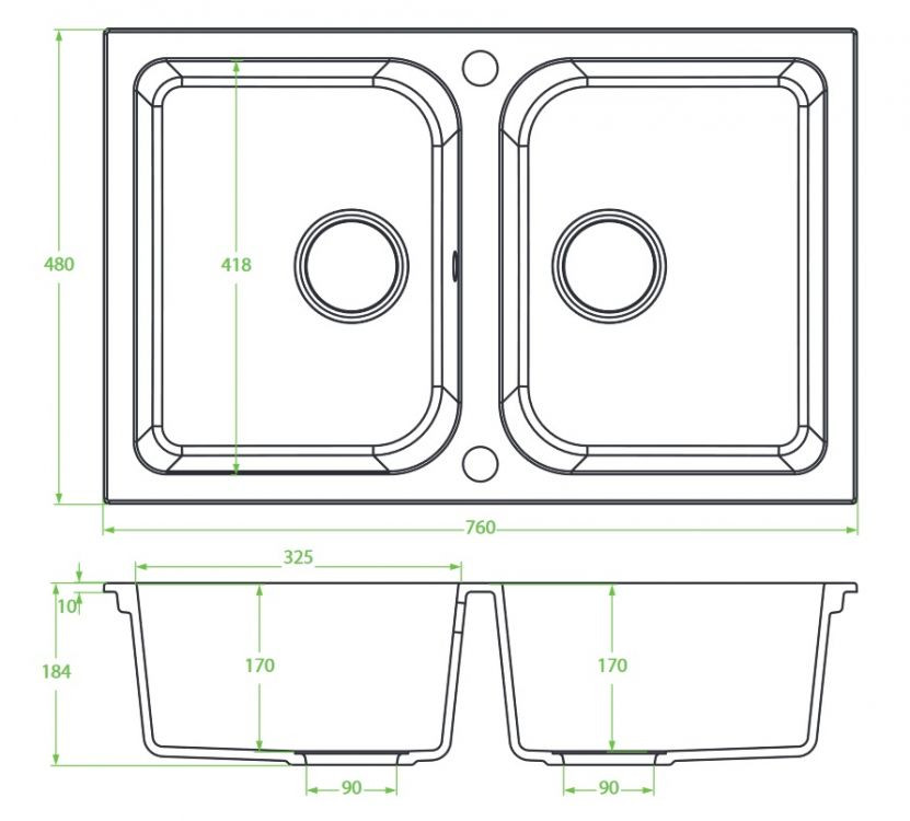 Laveo CELIA matt fekete kétmedencés mosogató dugókiemelős helytakarékos szifonnal - Image 2