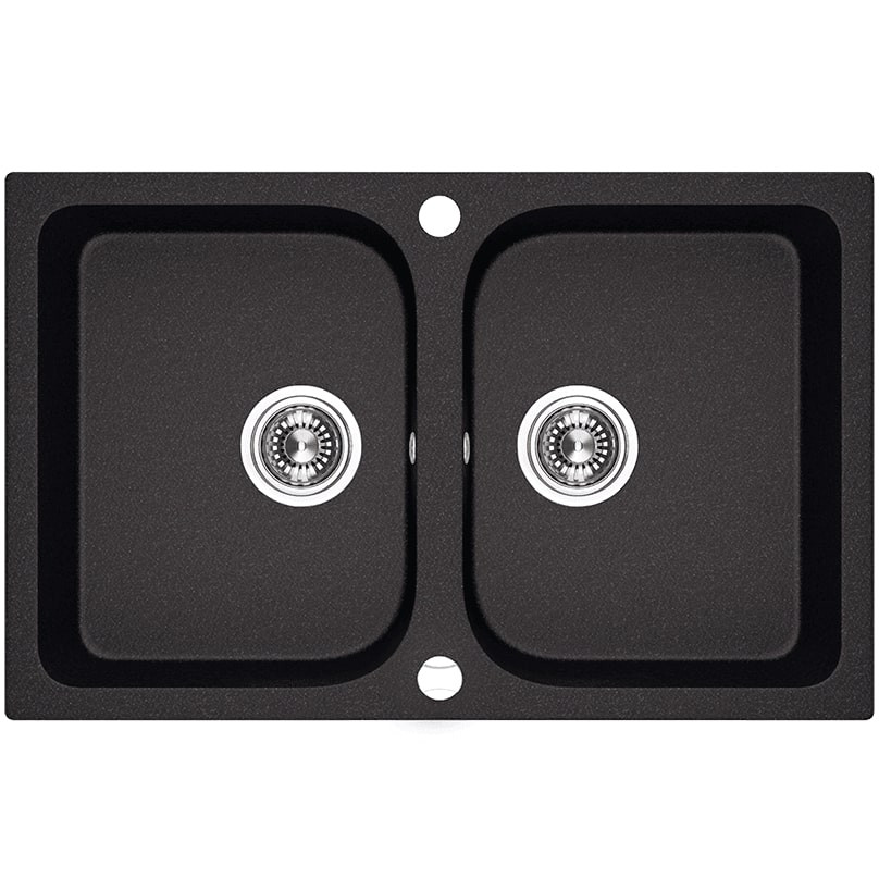 Laveo CELIA szemcsés fekete kétmedencés mosogató dugókiemelős helytakarékos szifonnal