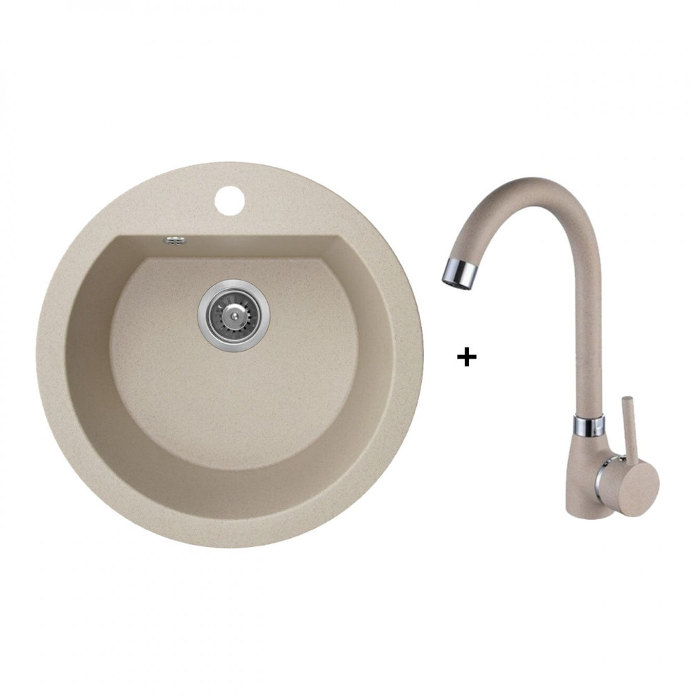 Laveo Dafne bézs szett álló csappal, helytakarékos szifonnal