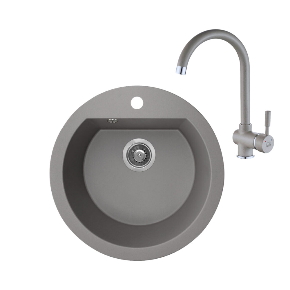 Laveo Dafne szürke szett álló csappal, helytakarékos szifonnal