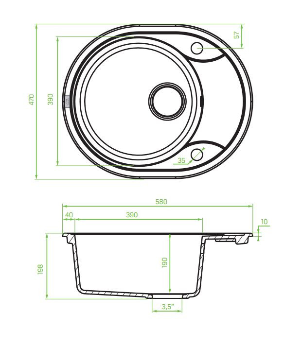 Laveo DAFNE egykör mini csepptálcás bézs mosogató dugókiemelős helytakarékos szifonnal - Image 2
