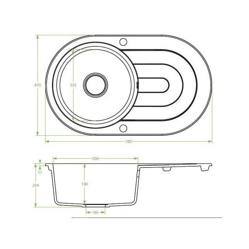 Laveo DAFNE egykör csepptálcás szürke mosogató dugókiemelős helytakarékos szifonnal - Image 2