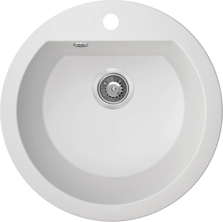 Laveo DAFNE egykör fehér mosogató csaplyukkal, helytakarékos szifonnal