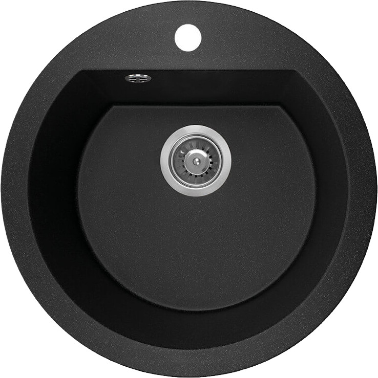 Laveo DAFNE egykör szemcsés fekete mosogató csaplyukkal, helytakarékos szifonnal