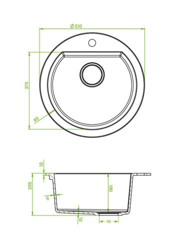Laveo DAFNE egykör szemcsés fekete mosogató csaplyukkal, helytakarékos szifonnal - Image 2