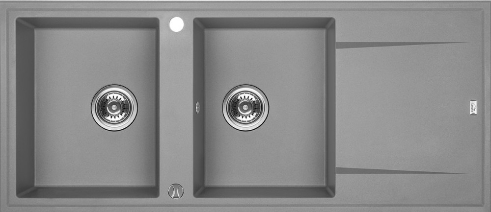 Laveo MEGALO kétmedence csepptálcás szürke mosogató dugókiemelős helytakarékos szifonnal