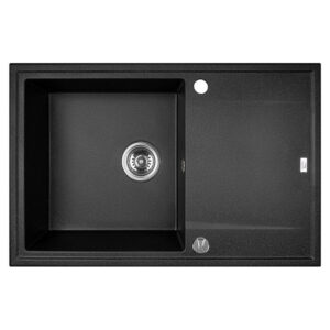 Laveo MEGALO csepptálcás szemcsés fekete mosogató dugókiemelős helytakarékos szifonnal