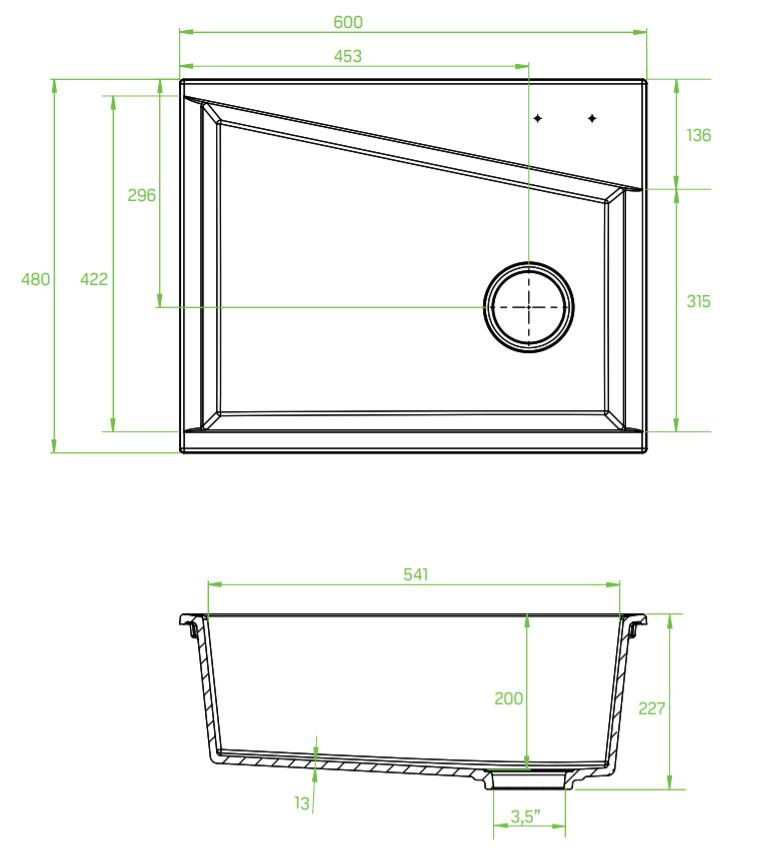 Laveo GRENADA csaplyukas matt fekete mosogató automata dugókiemelős, helytakarékos szifonnal - Image 2