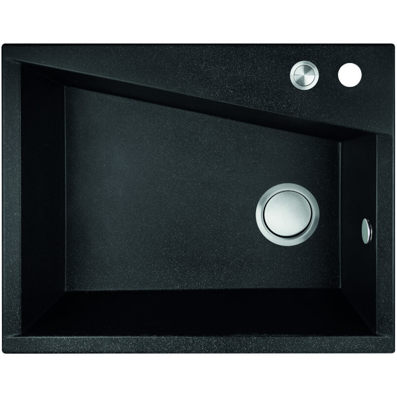 Laveo GRENADA csaplyukas szemcsés fekete mosogató automata dugókiemelős, helytakarékos szifonnal