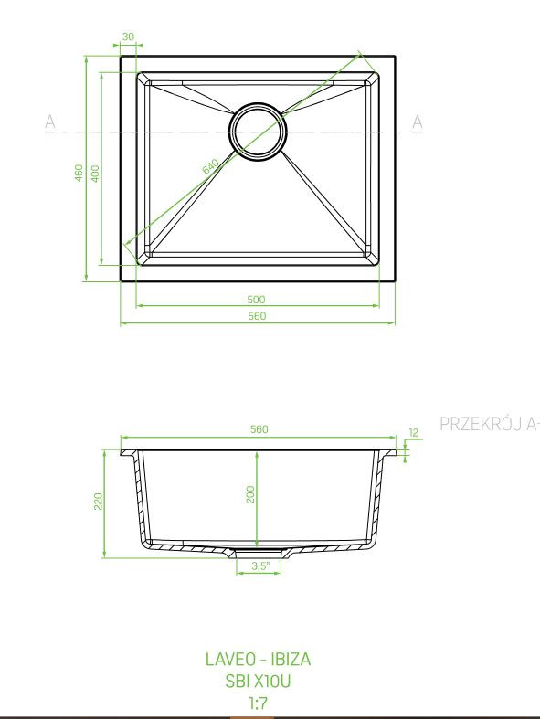 Laveo IBIZA szemcsés fekete egymedencés mosogató helytakarékos szifonnal - Image 2
