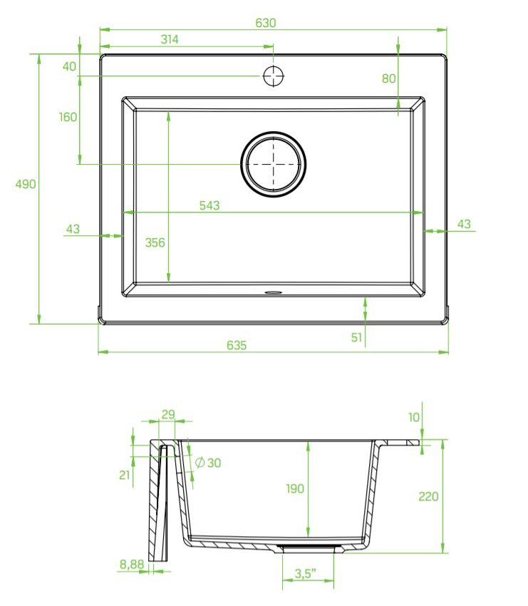 Laveo KOMODO bézs mosogató helytakarékos szifonnal - Image 2