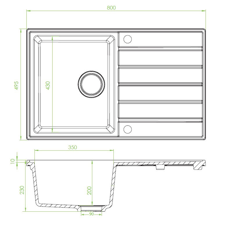 Laveo MARGARITA csepptálcás szürke mosogató automata dugókiemelős, helytakarékos szifonnal - Image 2