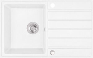 Laveo MARGARITA csepptálcás fehér mosogató automata dugókiemelős, helytakarékos szifonnal