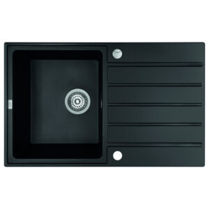 Laveo MARGARITA csepptálcás matt fekete mosogató automata dugókiemelős, helytakarékos szifonnal