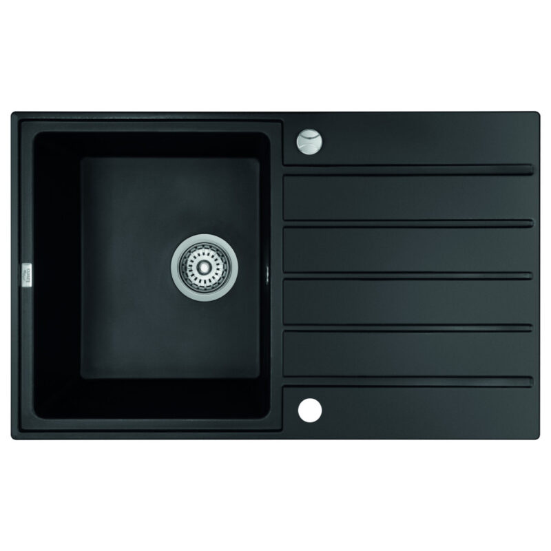 Laveo MARGARITA csepptálcás matt fekete mosogató automata dugókiemelős, helytakarékos szifonnal