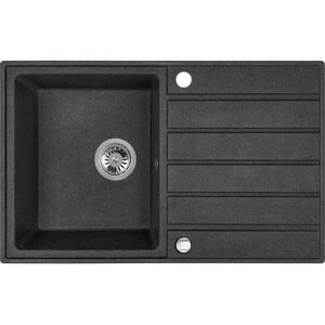 Laveo MARGARITA csepptálcás szemcsés fekete mosogató automata dugókiemelős, helytakarékos szifonnal