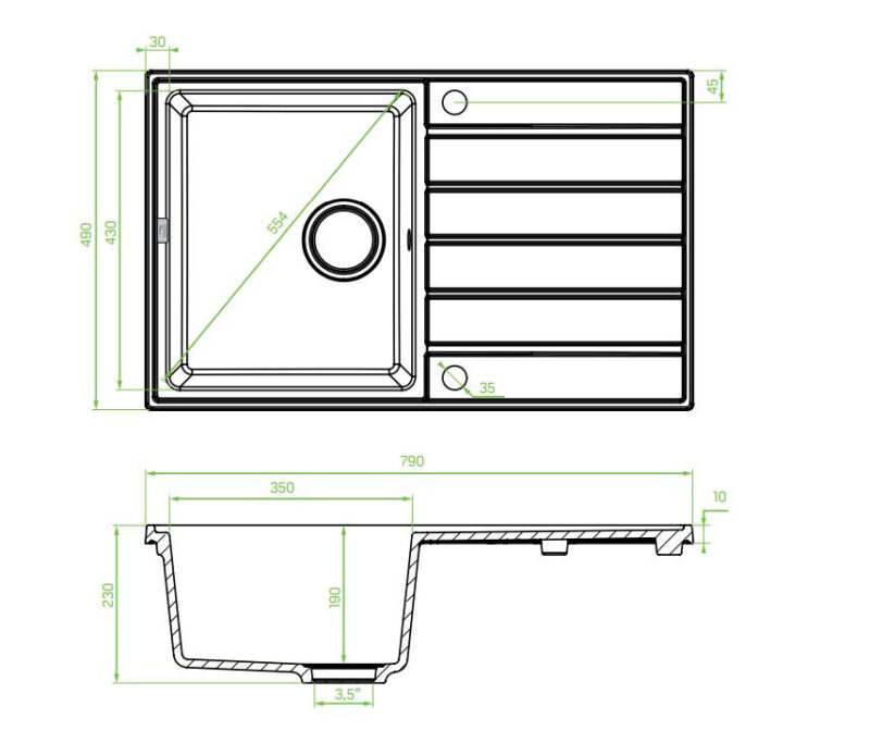 Laveo MARGARITA csepptálcás szemcsés fekete mosogató automata dugókiemelős, helytakarékos szifonnal