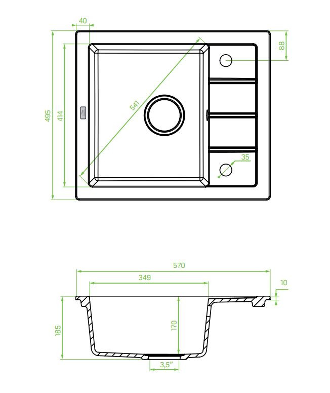 Laveo RINA MINI csepptálcás mosogató, bézs, automata dugókiemelős, helytakarékos szifonnal - Image 2