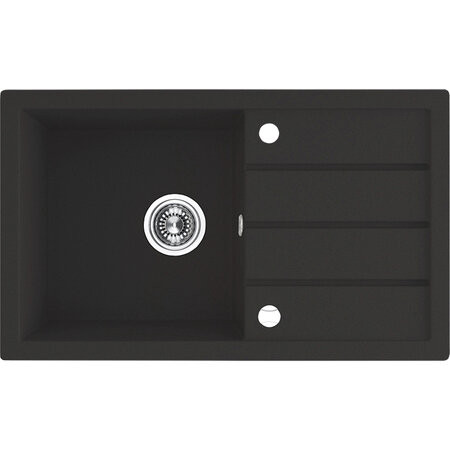 Laveo RINA csepptálcás szemcsés fekete mosogató, automata dugókiemelős, helytakarékos szifonnal