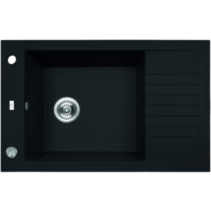 Laveo PIONIER minicsepptálcás matt fekete mosogató automata dugókiemelős, helytakarékos szifonnal