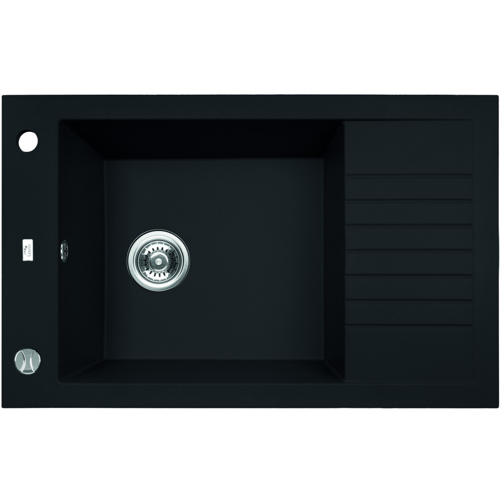 Laveo PIONIER minicsepptálcás matt fekete mosogató automata dugókiemelős, helytakarékos szifonnal