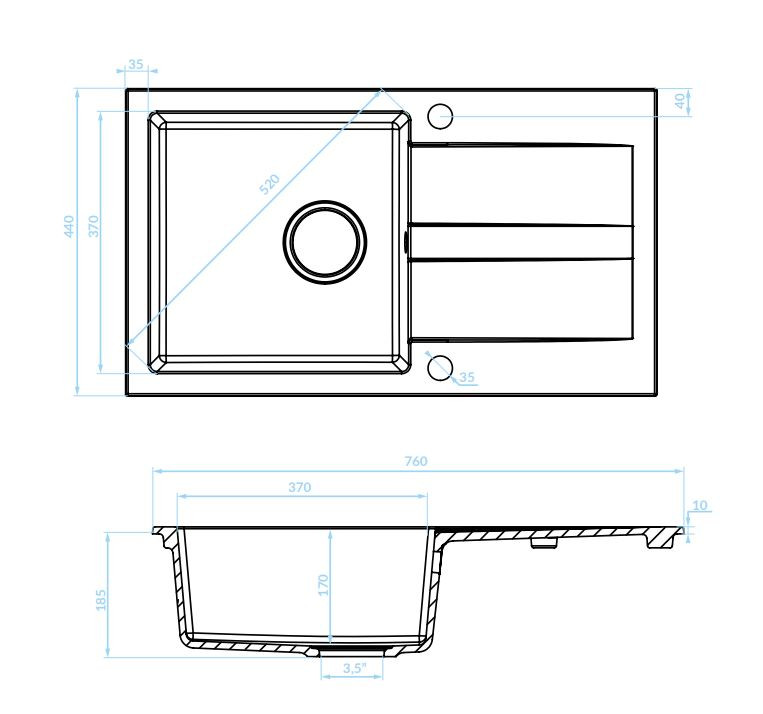 Laveo SHIRE csepptálcás szemcsés fekete mosogató - Image 2